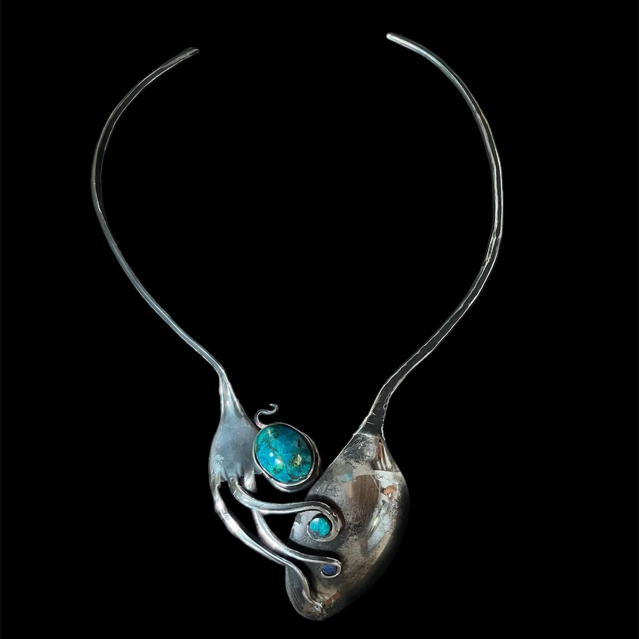 Fork&Spoon necklace with Chrysocolla stone