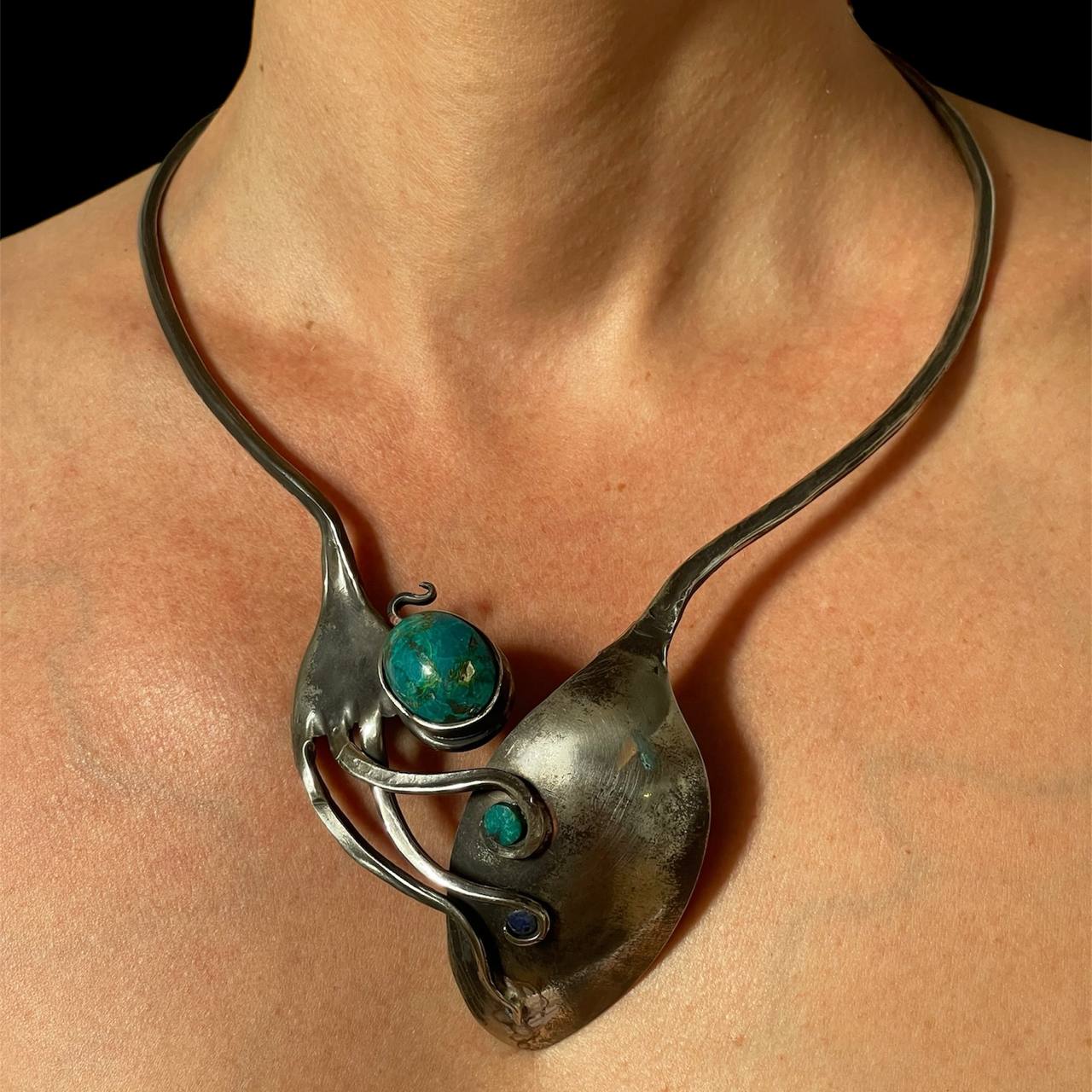 Fork&Spoon necklace with Chrysocolla stone - Image 2