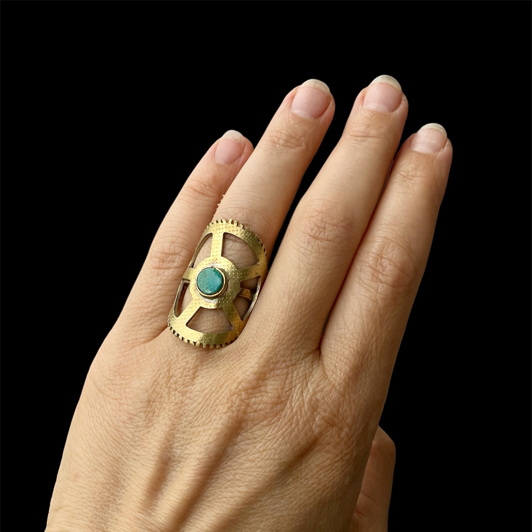 Gear Ring with Chrysocolla stone - Image 2
