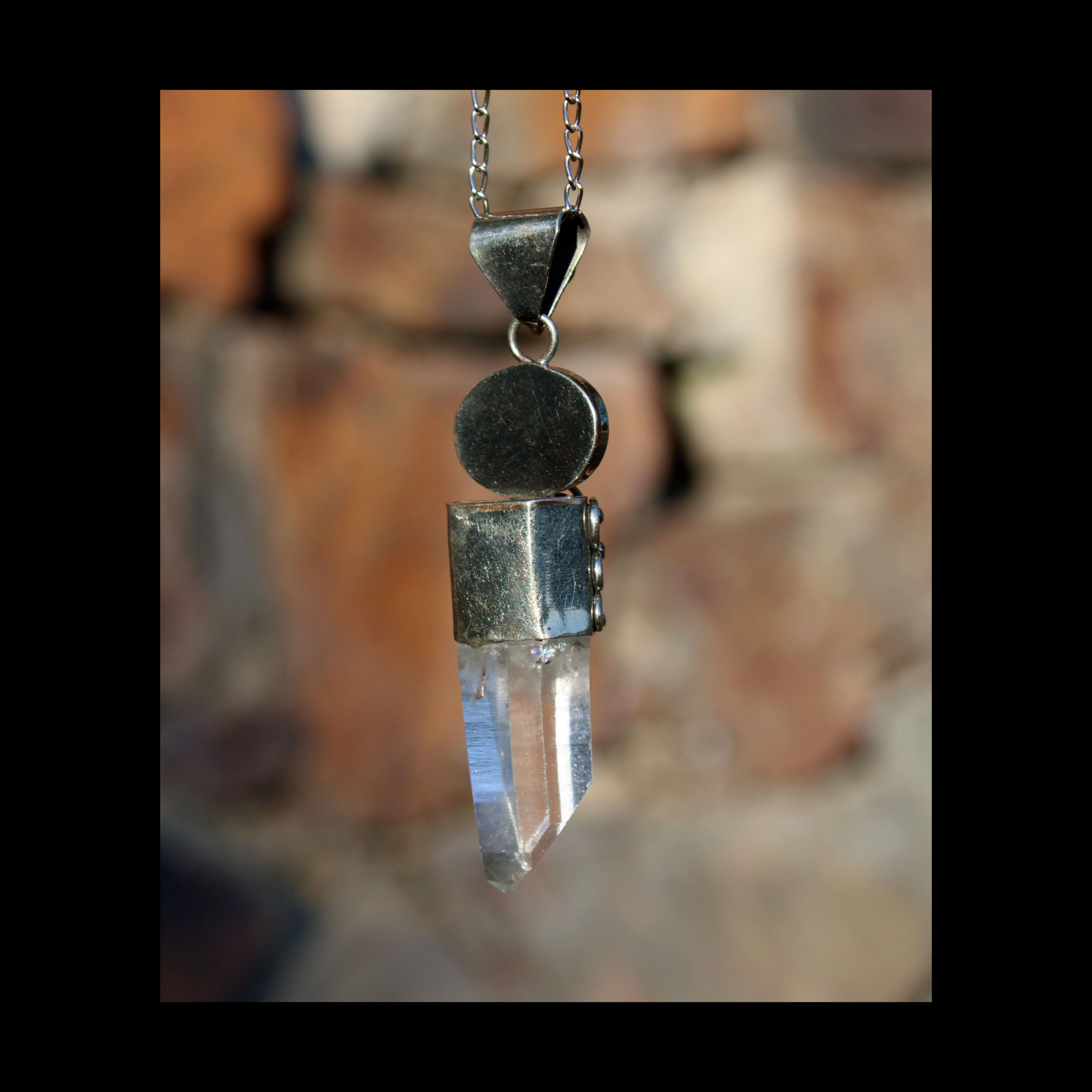 PURE CLEAR QARTZ silver pendant with blue opal stone - Image 3