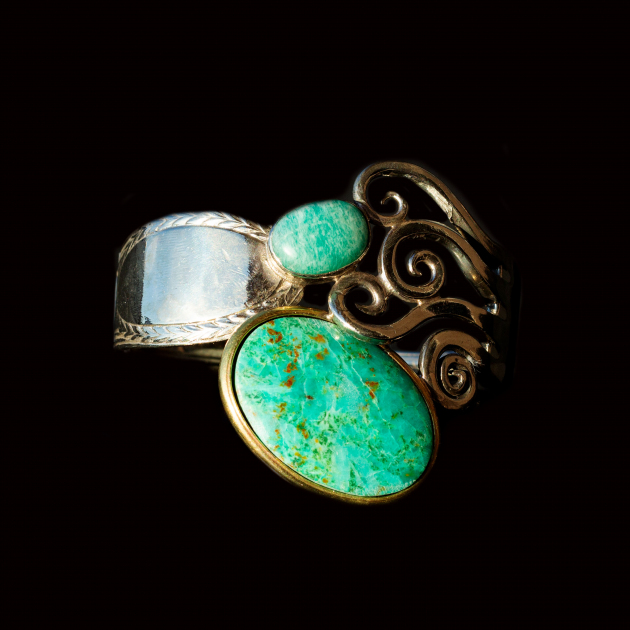 Chrysocolla and amazonite stone fork bracelet