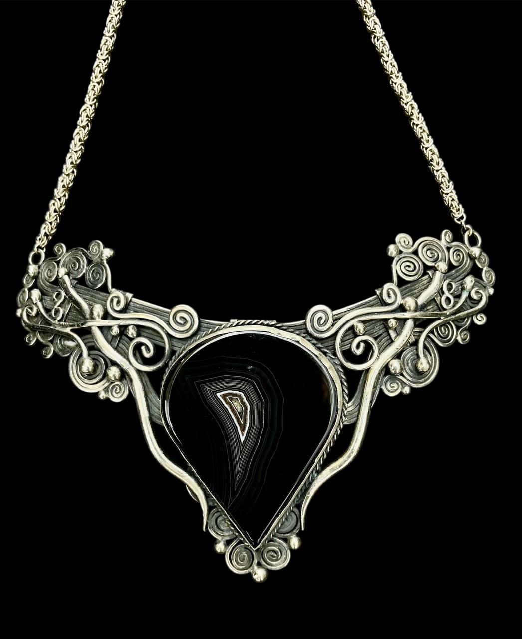 Black agate stone silver necklace - Image 4
