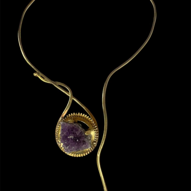 Clock and Gears Pendant with amethyst stone